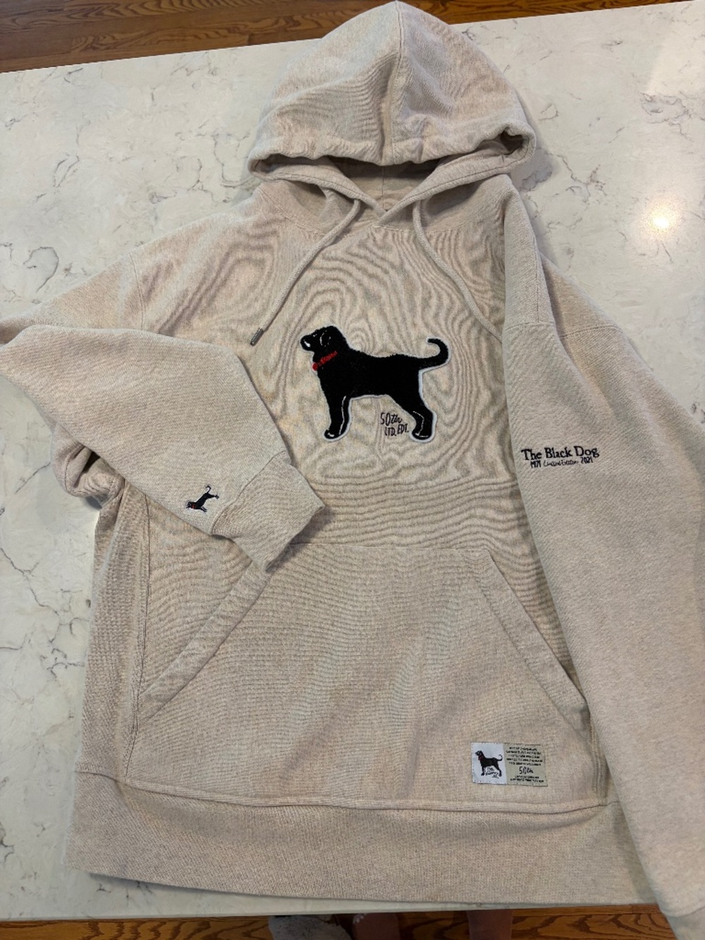 The Black Dog Beige Crewneck Hoodie with Black Dog Logo